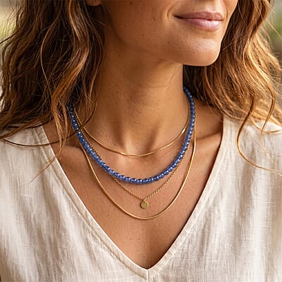D'Joy Premium Santamaria Aquamarine 90.00 ctw Beaded Necklace in Rhodium Over Sterling Silver 18-20 Inches