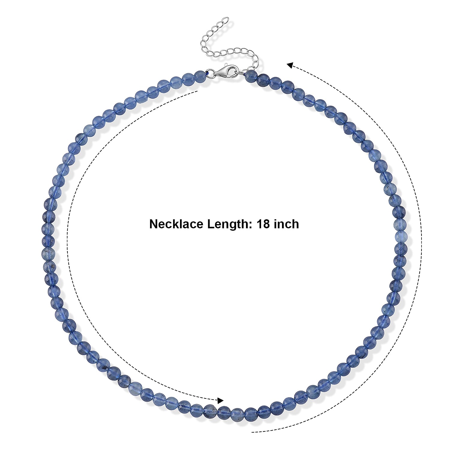 D'Joy Premium Santamaria Aquamarine 90.00 ctw Beaded Necklace in Rhodium Over Sterling Silver 18-20 Inches