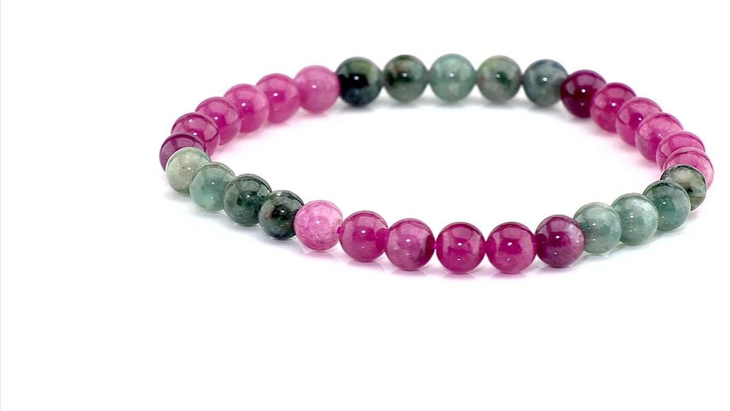 Premium Lagoon Tourmaline, Pink Tourmaline Beaded Bracelet (6.50-7In) 50.00 ctw