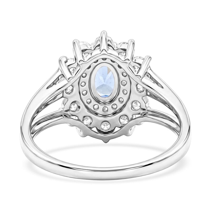 Simulated Blue and White Diamond Ring in Sterling Silver (Size 7.0)