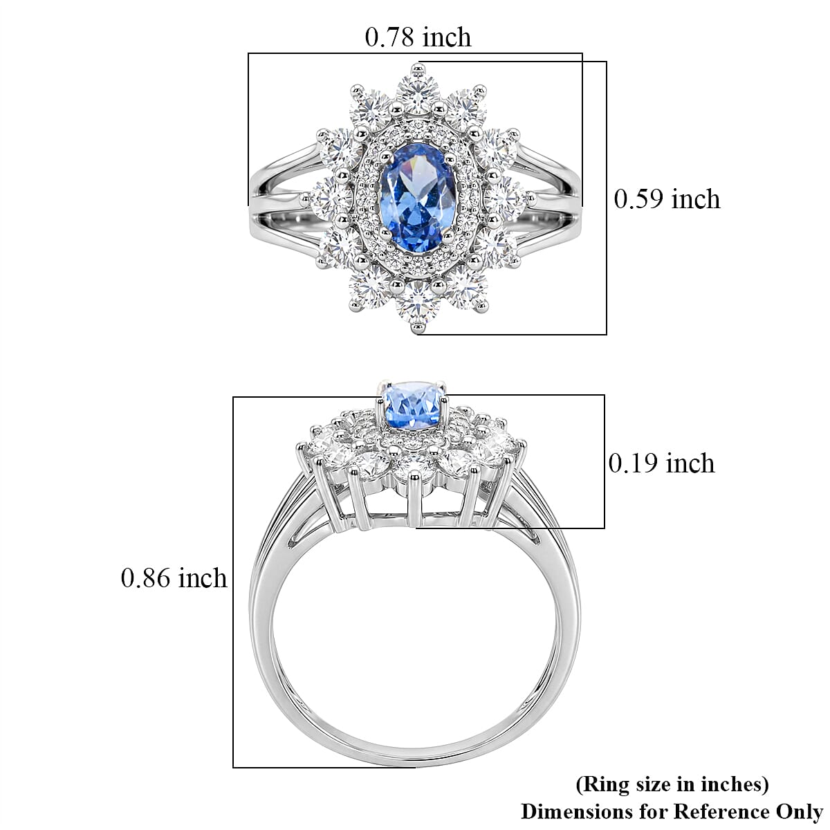 Simulated Blue and White Diamond Ring in Sterling Silver (Size 7.0) image number 5