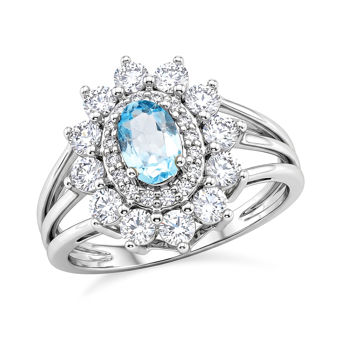 Mangoro Aquamarine and Simulated Diamond 2.50 ctw Ring in Sterling Silver (Size 9.0)