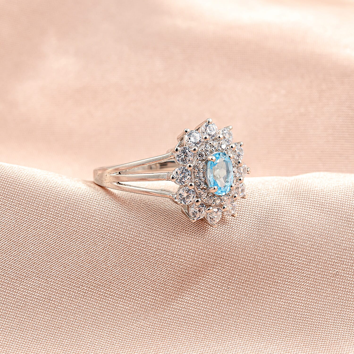 Mangoro Aquamarine and Simulated Diamond 2.50 ctw Ring in Sterling Silver (Size 9.0)