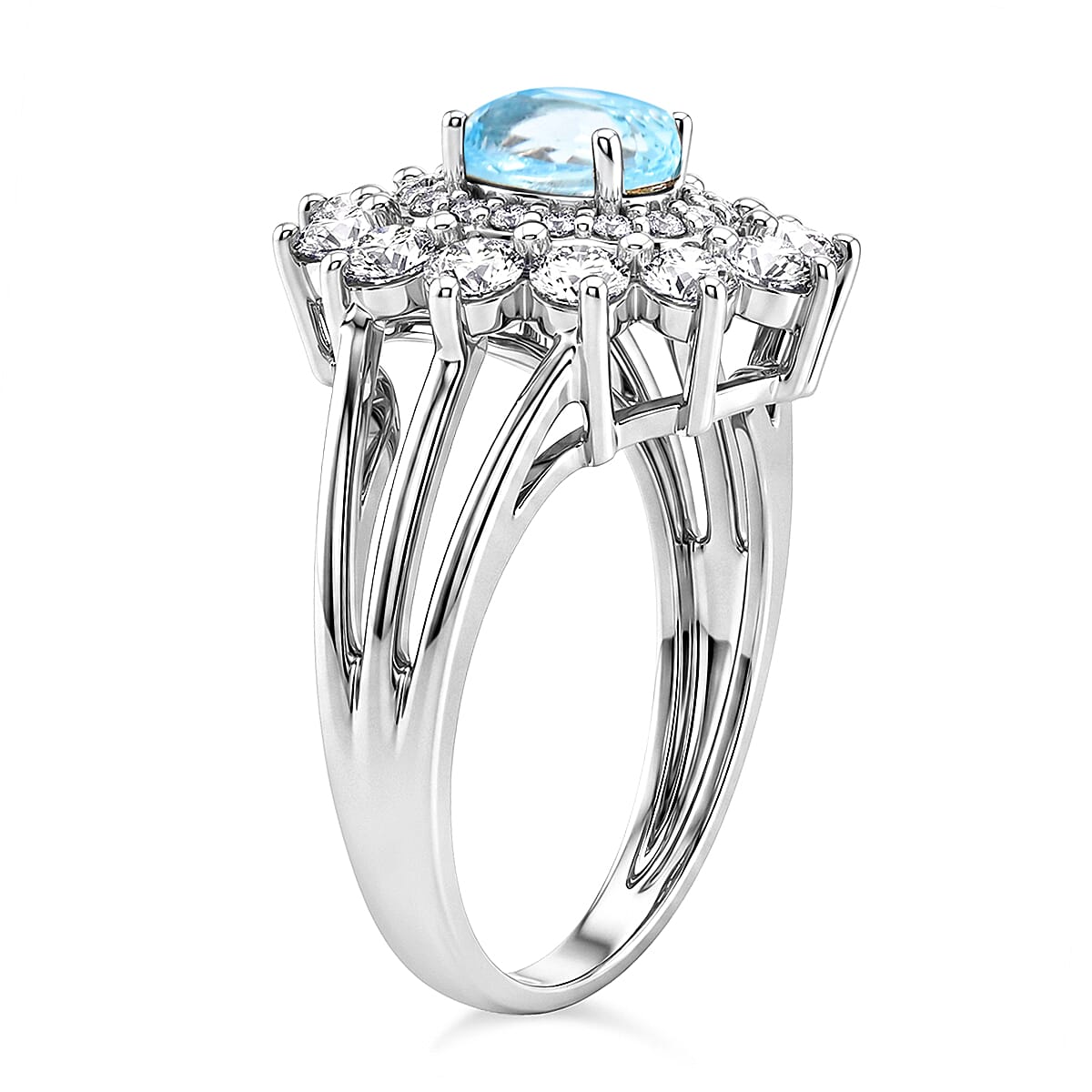 Mangoro Aquamarine and Simulated Diamond 2.50 ctw Ring in Sterling Silver (Size 9.0)
