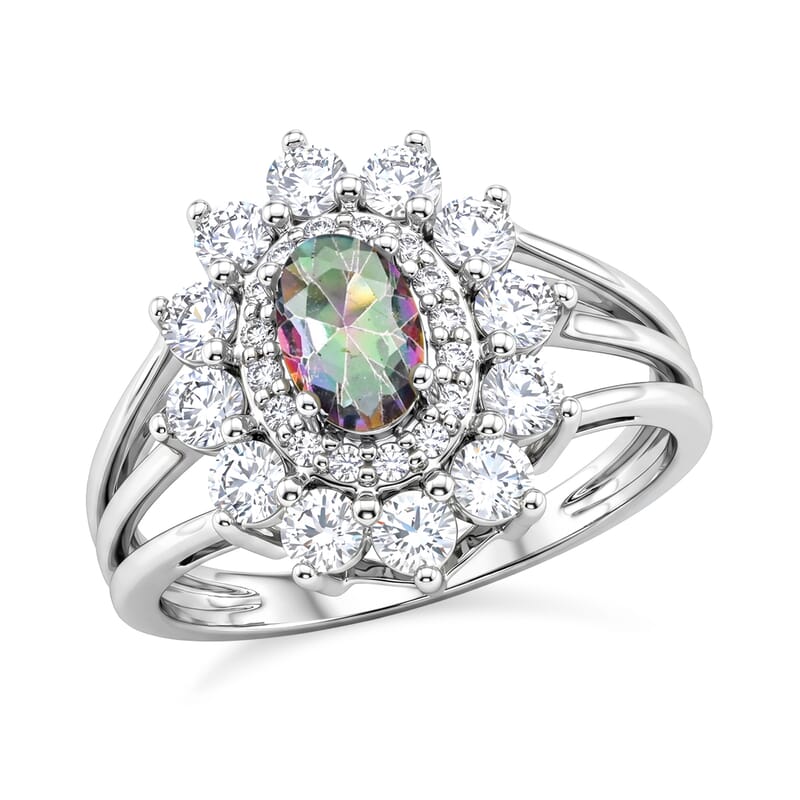 Mystic Topaz and Simulated Diamond 2.50 ctw Ring in Sterling Silver (Size 6.0)