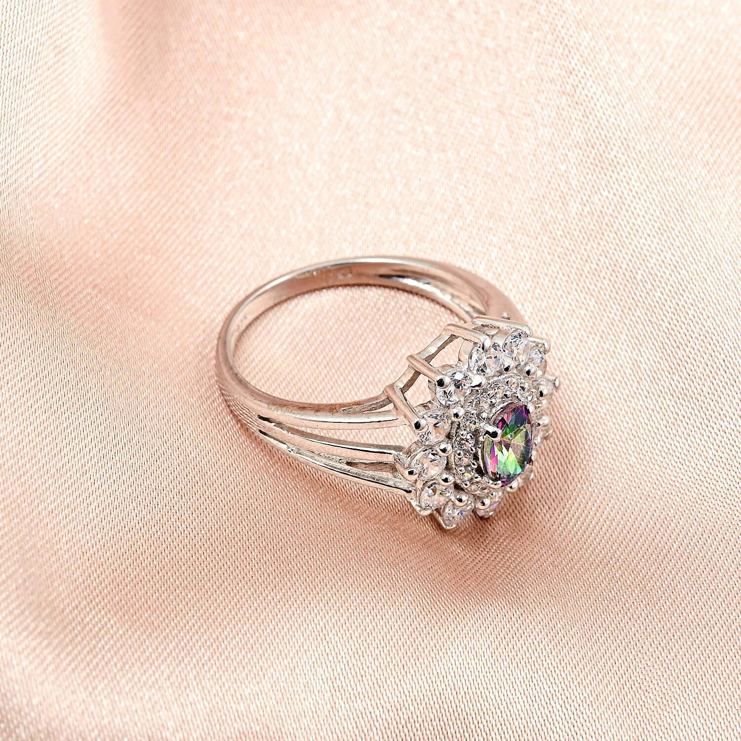 Mystic Topaz and Simulated Diamond 2.50 ctw Ring in Sterling Silver (Size 6.0)