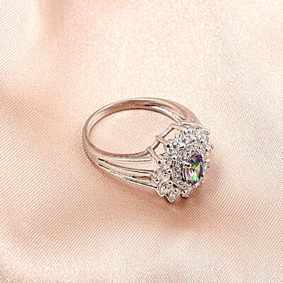 Mystic Topaz and Simulated Diamond 2.50 ctw Ring in Sterling Silver (Size 9.0)