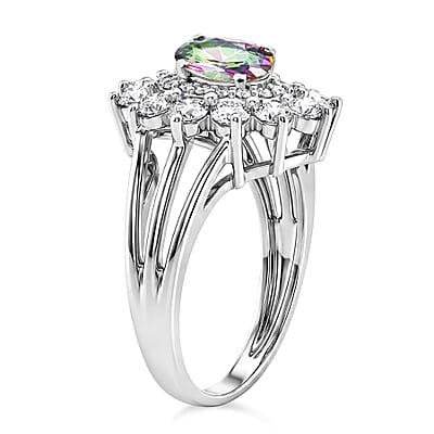 Mystic Topaz and Simulated Diamond 2.50 ctw Ring in Sterling Silver (Size 9.0)