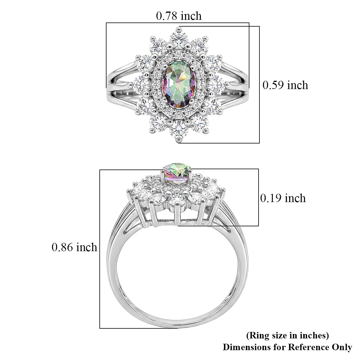Mystic Topaz and Simulated Diamond 2.50 ctw Ring in Sterling Silver (Size 9.0)