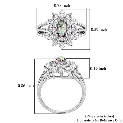 Mystic Topaz and Simulated Diamond 2.50 ctw Ring in Sterling Silver (Size 9.0)
