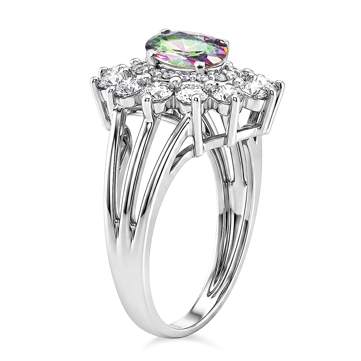 Mystic Topaz and Simulated Diamond 2.50 ctw Ring in Sterling Silver (Size 10.0)