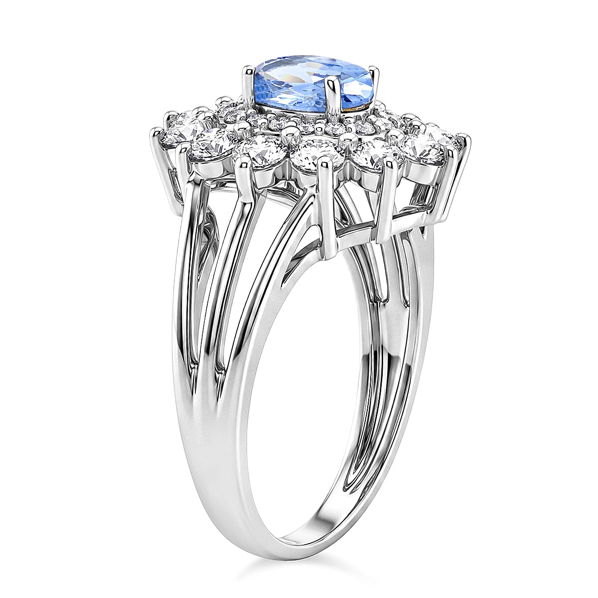 Simulated Blue and White Diamond Ring in Sterling Silver (Size 9.0)