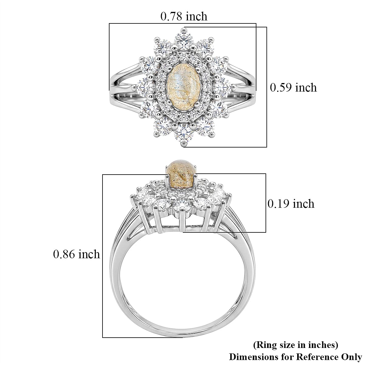 Rainbow Moonstone and Simulated Diamond 2.00 ctw Ring in Sterling Silver (Size 5.0)