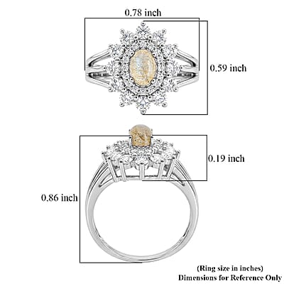 Rainbow Moonstone and Simulated Diamond 2.00 ctw Ring in Sterling Silver (Size 5.0)