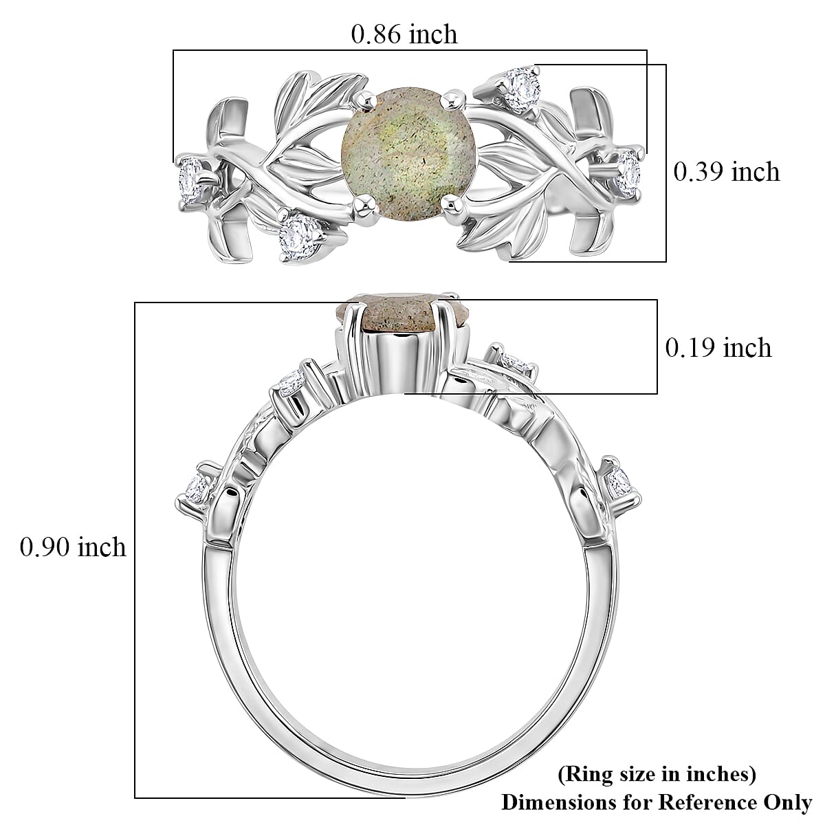 Malagasy Labradorite and Simulated 1.00 ctw Diamond Ring in Sterling Silver (Size 5.5)