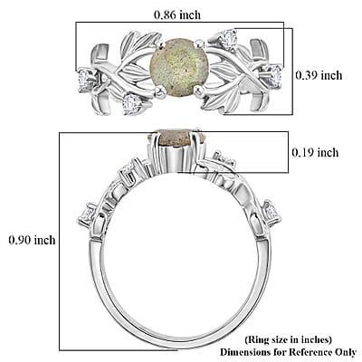 Malagasy Labradorite and Simulated 1.00 ctw Diamond Ring in Sterling Silver (Size 5.5)