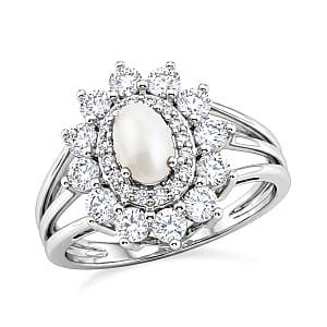 Pearl and Simulated Diamond 1.10 ctw Ring in Sterling Silver (Size 7.0)