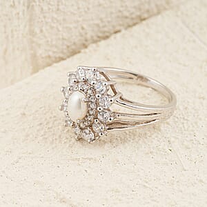 Pearl and Simulated Diamond 1.10 ctw Ring in Sterling Silver (Size 7.0)