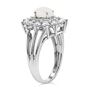 Pearl and Simulated Diamond 1.10 ctw Ring in Sterling Silver (Size 7.0)