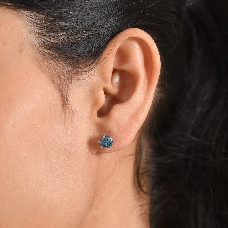 Luxuriant Lab Grown Blue Diamond IR SI 2.00 ctw Earrings in 10K White Gold