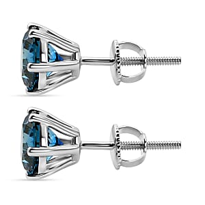 Luxuriant Lab Grown Blue Diamond IR SI 2.00 ctw Earrings in 10K White Gold