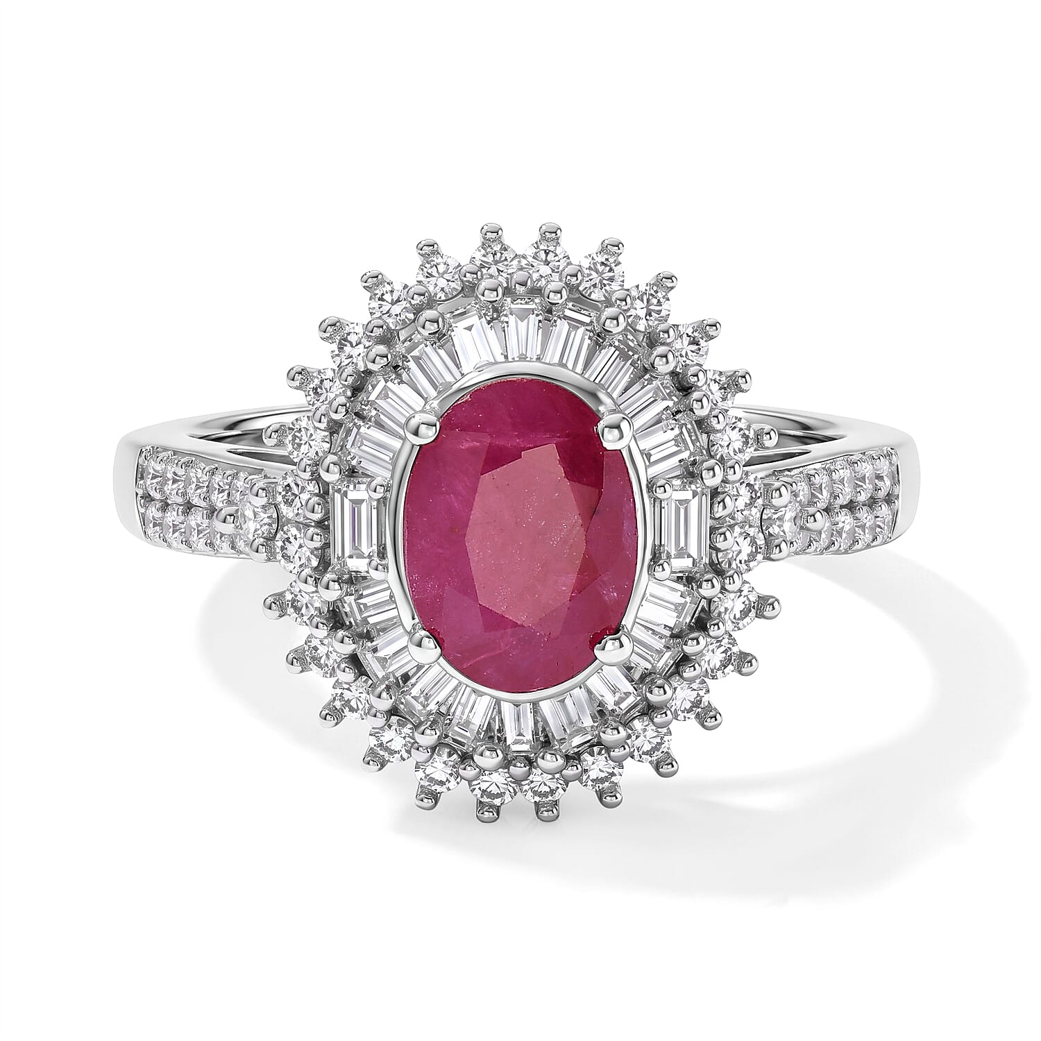 AAA Mozambique Ruby and Luxuriant Lab Grown Diamond G-H SI 1.80 ctw Ring in Rhodium Over Sterling Silver (Size 6.0)