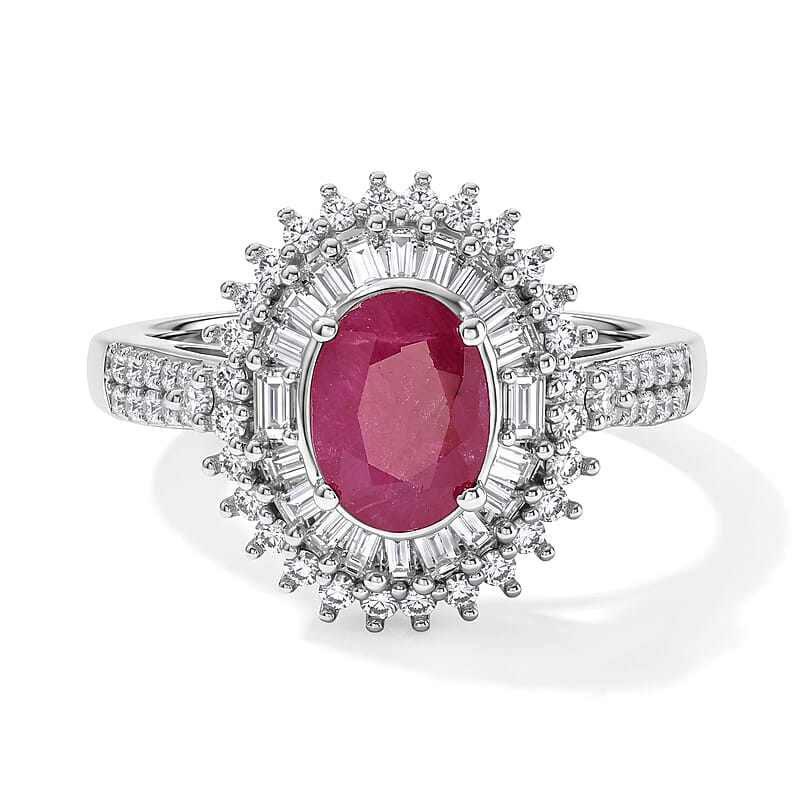 AAA Mozambique Ruby and Luxuriant Lab Grown Diamond G-H SI 1.80 ctw Ring in Rhodium Over Sterling Silver (Size 6.0)