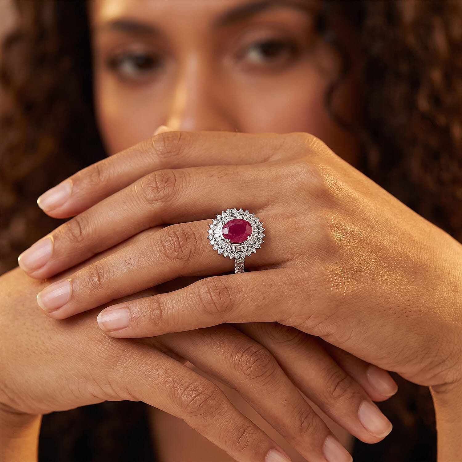 AAA Mozambique Ruby and Luxuriant Lab Grown Diamond G-H SI 1.80 ctw Ring in Rhodium Over Sterling Silver (Size 6.0)
