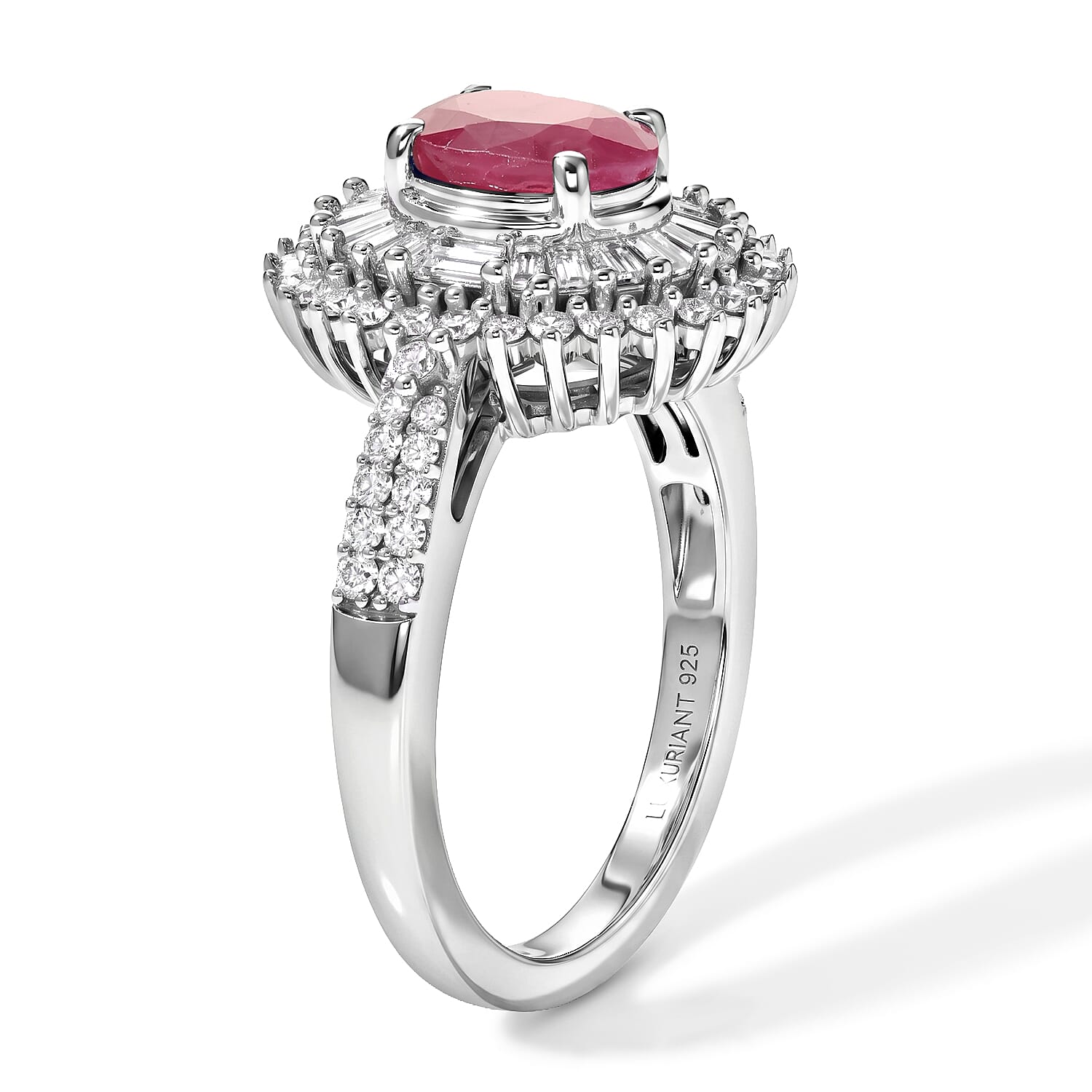 AAA Mozambique Ruby and Luxuriant Lab Grown Diamond G-H SI 1.80 ctw Ring in Rhodium Over Sterling Silver (Size 6.0)