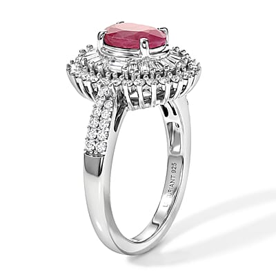 AAA Mozambique Ruby and Luxuriant Lab Grown Diamond G-H SI 1.80 ctw Ring in Rhodium Over Sterling Silver (Size 6.0)