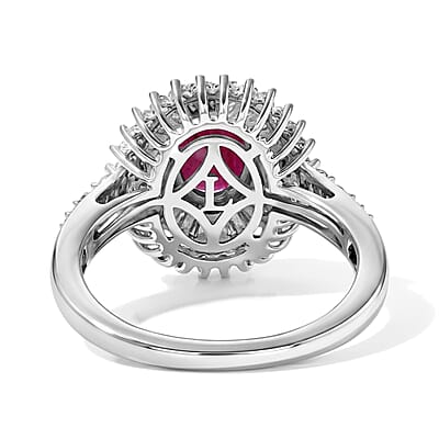 AAA Mozambique Ruby and Luxuriant Lab Grown Diamond G-H SI 1.80 ctw Ring in Rhodium Over Sterling Silver (Size 6.0)