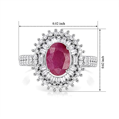 AAA Mozambique Ruby and Luxuriant Lab Grown Diamond G-H SI 1.80 ctw Ring in Rhodium Over Sterling Silver (Size 6.0)