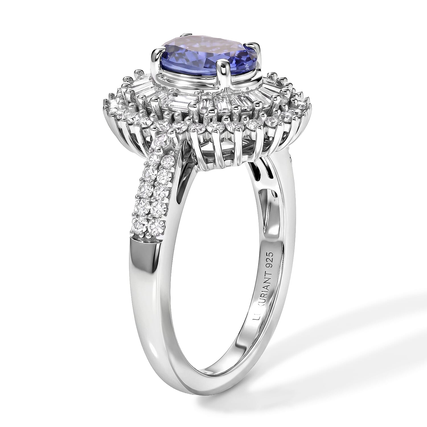 AAA Tanzanite and Luxuriant Lab Grown Diamond G-H SI 1.60 ctw Regal Radiance Ring in Rhodium Over Sterling Silver (Size 10.0)