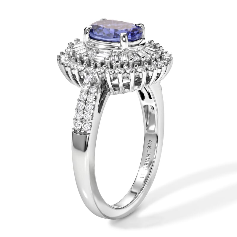 AAA Tanzanite and Luxuriant Lab Grown Diamond G-H SI 1.60 ctw Regal Radiance Ring in Rhodium Over Sterling Silver (Size 10.0)