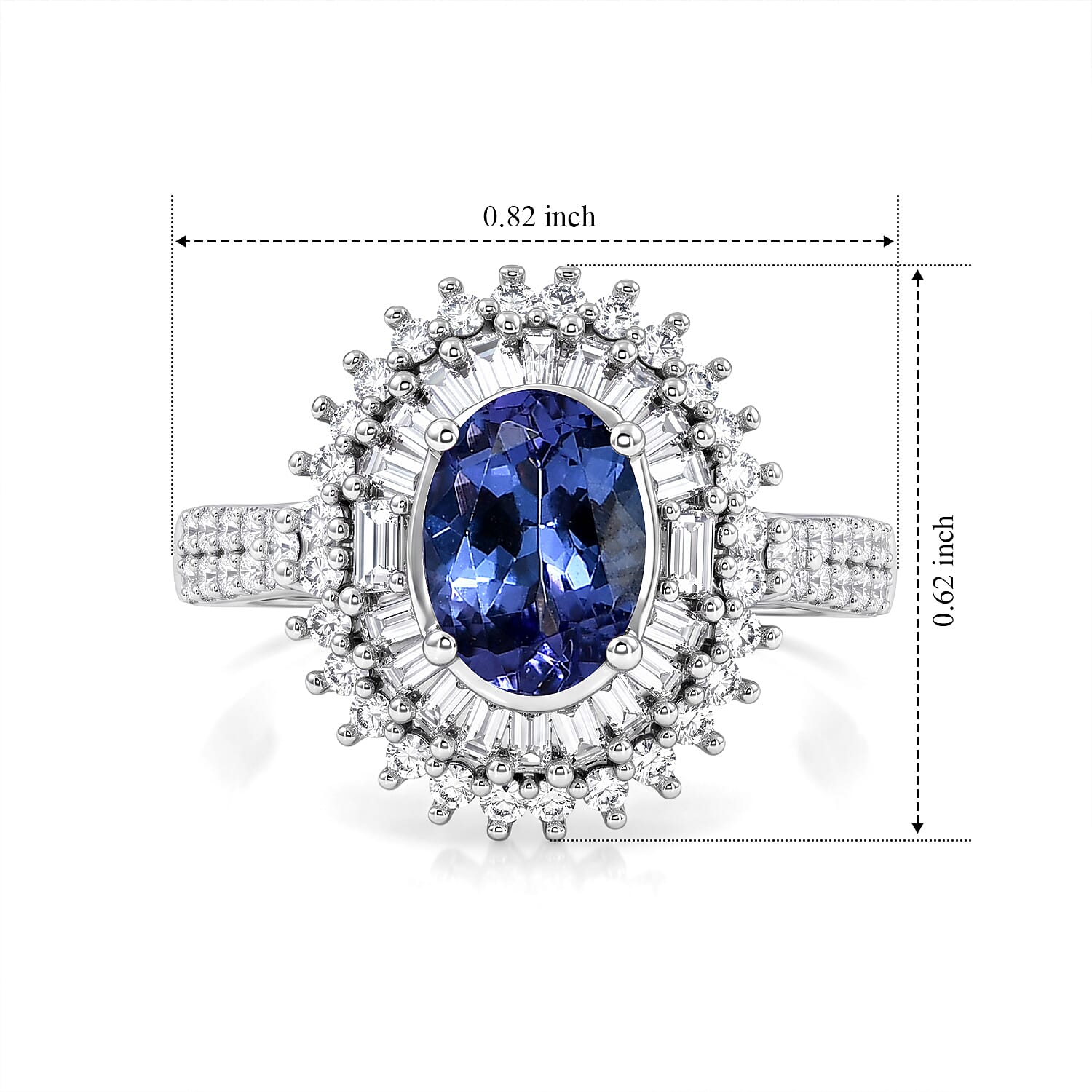 AAA Tanzanite and Luxuriant Lab Grown Diamond G-H SI 1.60 ctw Regal Radiance Ring in Rhodium Over Sterling Silver (Size 10.0)