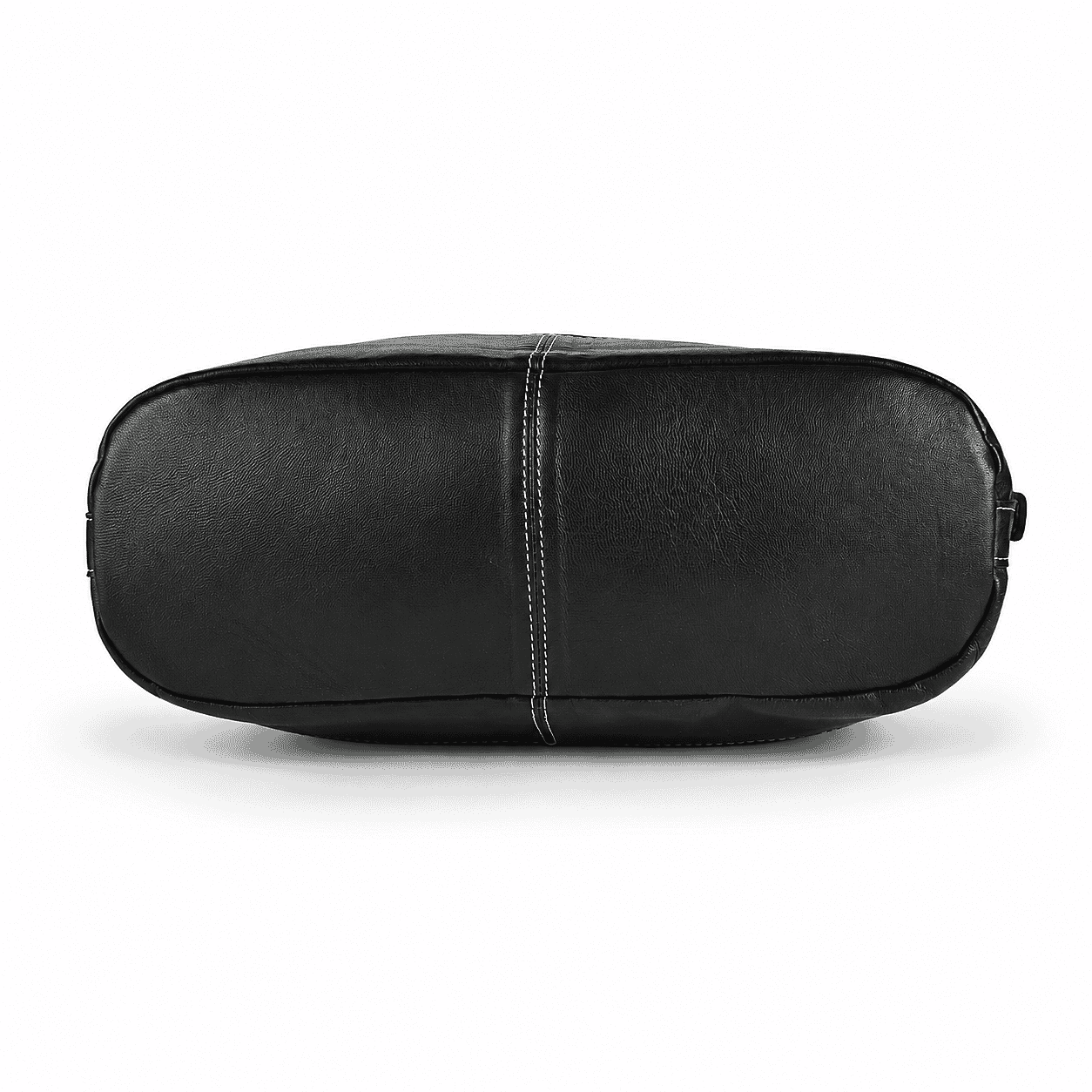 La Marey Black Genuine Leather with Front Panel Digital Print Tote Bag