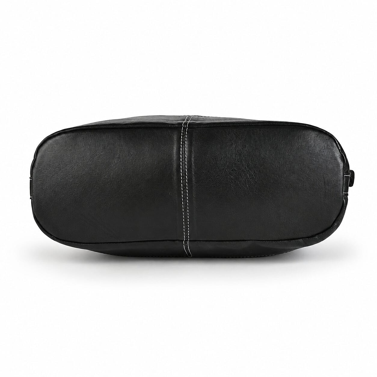 La Marey Black Genuine Leather with Front Panel Digital Print Tote Bag