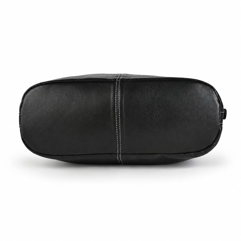 La Marey Black Genuine Leather with Front Panel Digital Print Tote Bag