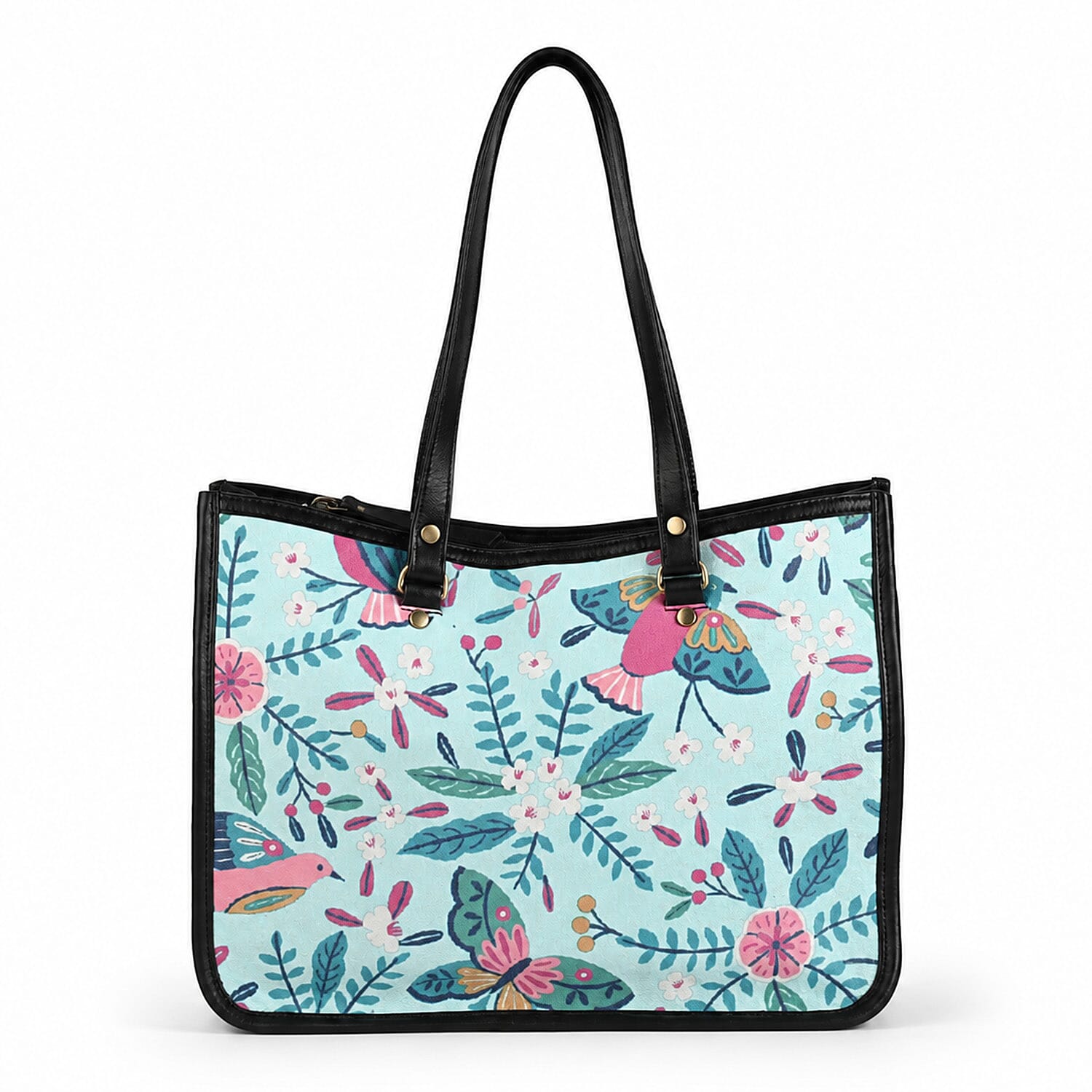 La Marey Blue Genuine Leather with Front Panel Digital Print Tote Bag
