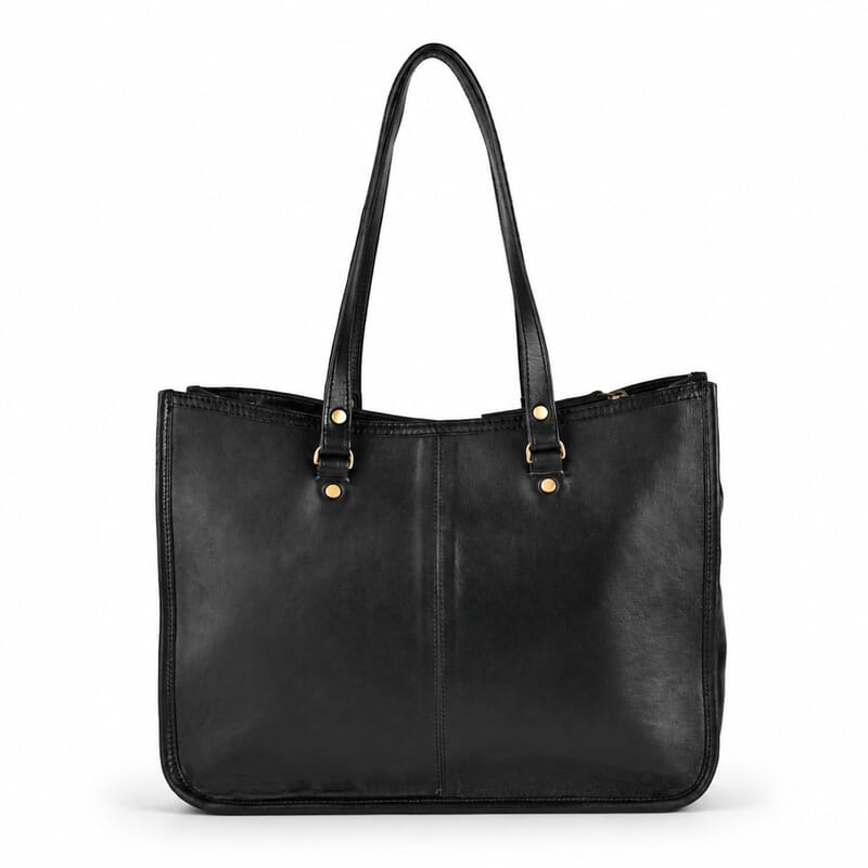 La Marey Blue Genuine Leather with Front Panel Digital Print Tote Bag