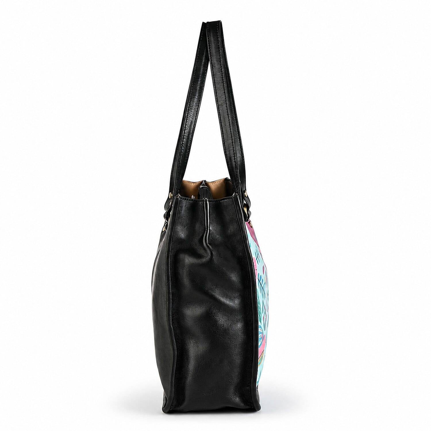 La Marey Blue Genuine Leather with Front Panel Digital Print Tote Bag