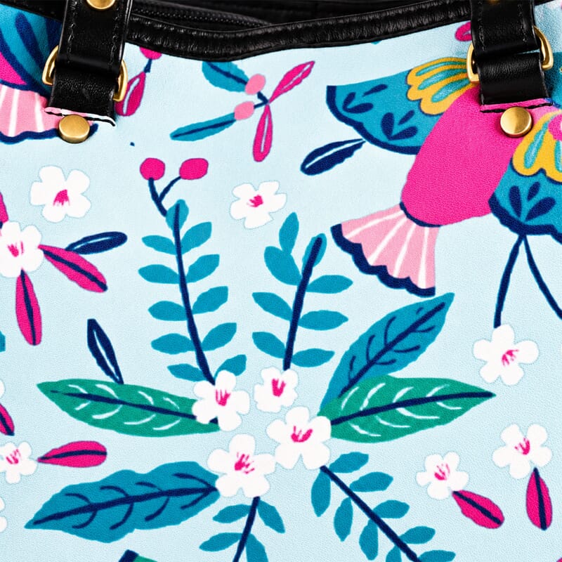 La Marey Blue Genuine Leather with Front Panel Digital Print Tote Bag