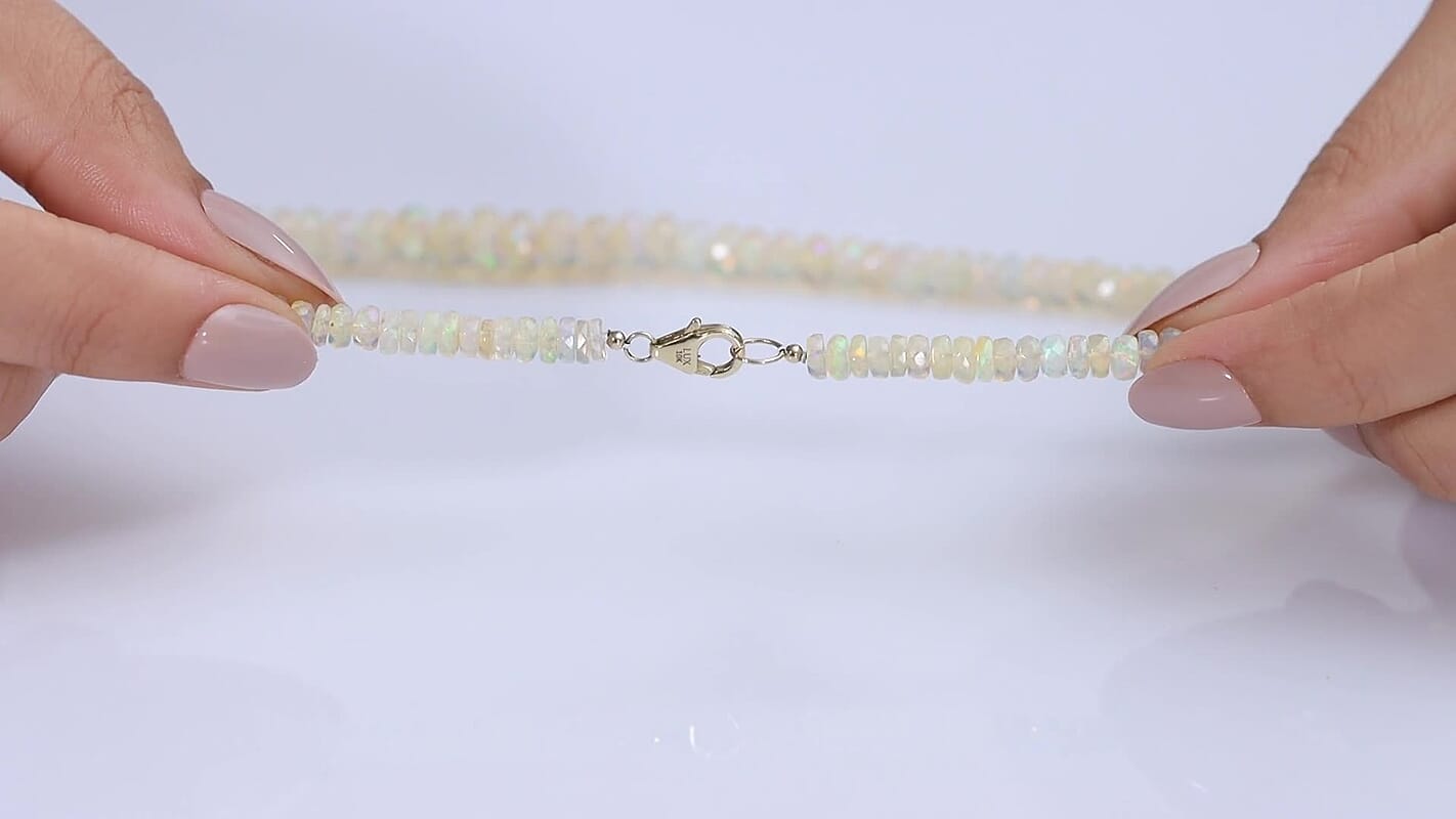 Certified & Appraised Luxoro AAA Ethiopian Welo Opal 71.60 ctw Beaded Necklace in 10K Yellow Gold 18 Inches
