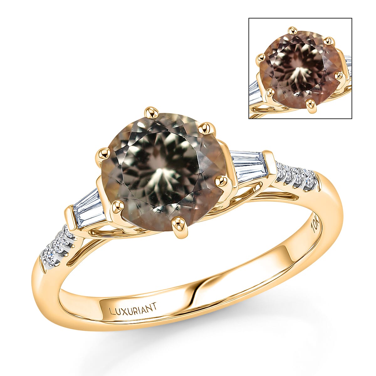 10K Yellow Gold 100 Facets AAA Turkizite, Luxuriant Lab Grown Diamond (VS) (0.30 cts) Ring (Size 10.0) 2.50 ctw