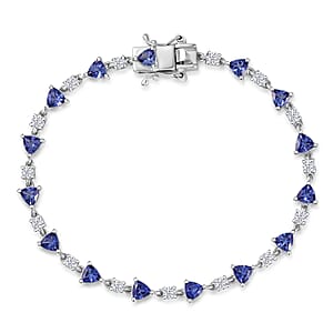 D'Joy Tanzanite and Moissanite 4.50 ctw Majestic Teardrop Bracelet in Rhodium Over Sterling Silver (6.50 In)