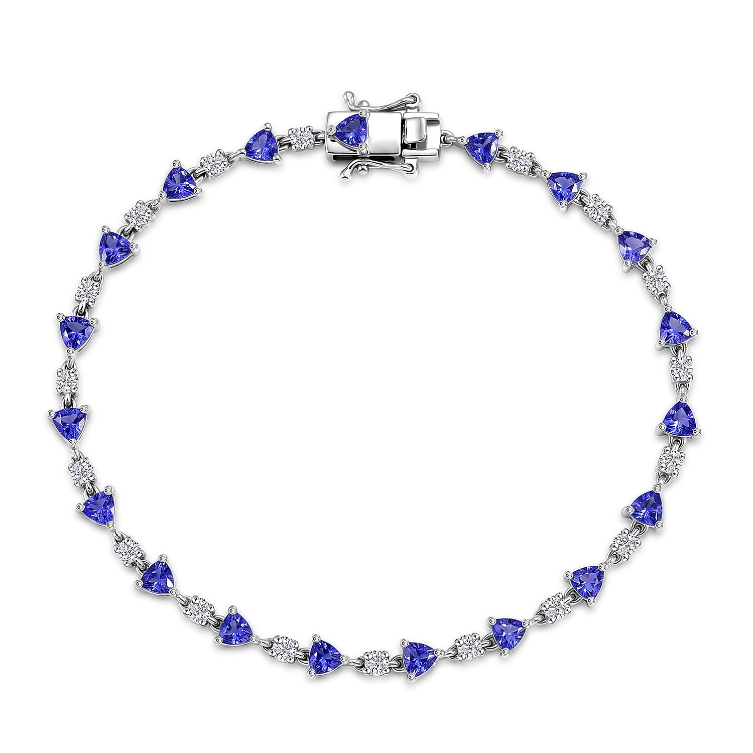 D'Joy Tanzanite and Moissanite 5.60 ctw Majestic Teardrop Bracelet in Rhodium Over Sterling Silver (8.00 In)