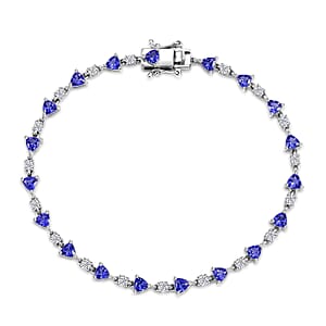 D'Joy Tanzanite and Moissanite 5.60 ctw Majestic Teardrop Bracelet in Rhodium Over Sterling Silver (8.00 In)