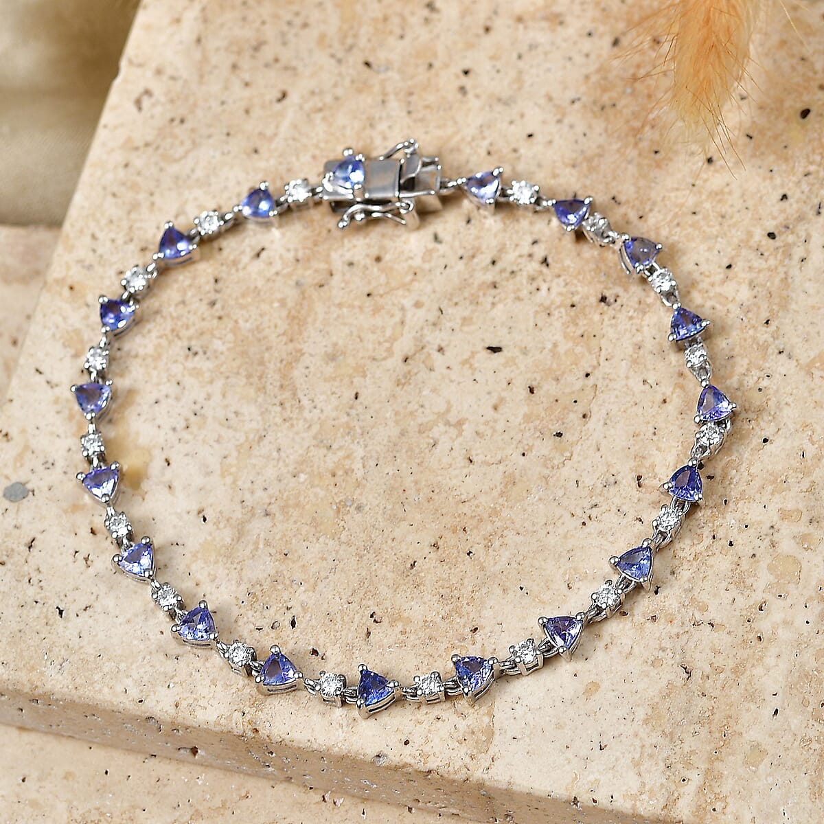 D'Joy Tanzanite and Moissanite 5.60 ctw Majestic Teardrop Bracelet in Rhodium Over Sterling Silver (8.00 In) image number 1