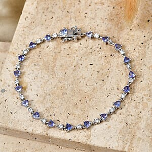 D'Joy Tanzanite and Moissanite 5.60 ctw Majestic Teardrop Bracelet in Rhodium Over Sterling Silver (8.00 In)