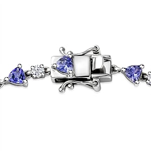 D'Joy Tanzanite and Moissanite 5.60 ctw Majestic Teardrop Bracelet in Rhodium Over Sterling Silver (8.00 In)